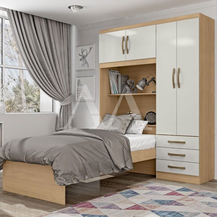 Roupeiro 4p. Abrir 3g C/ Cama Mx Lisboa Castanho/Off White