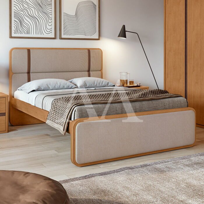 Cama Lopas Casal Leder Bege/Corano Amendoa Clean